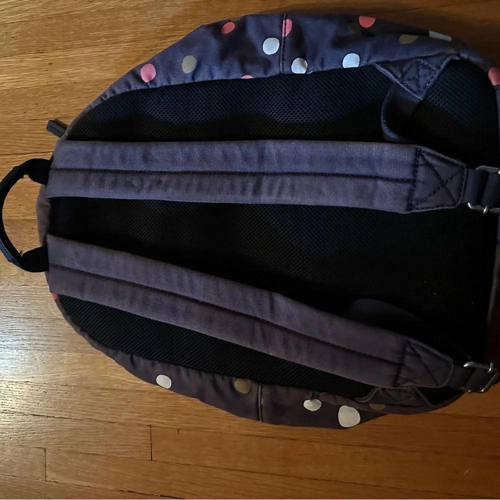 Fossil ELLA Canvas Laptop Backpack Navy Blue Polka Dots Book Bag